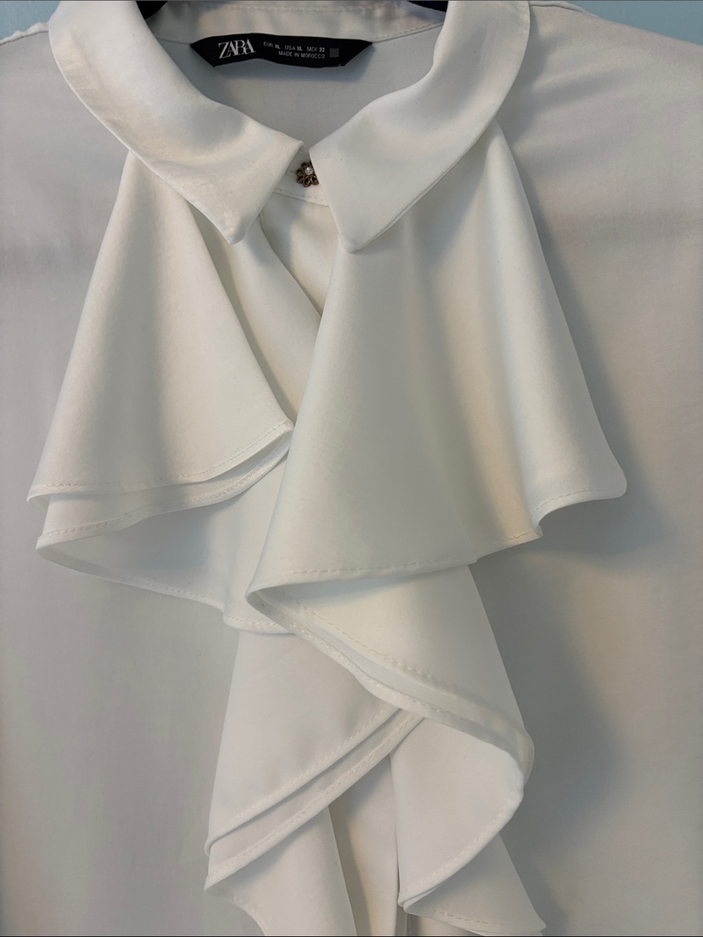 Zara Cream Ruffle Front Button-Down Blouse - Picture 5 of 6